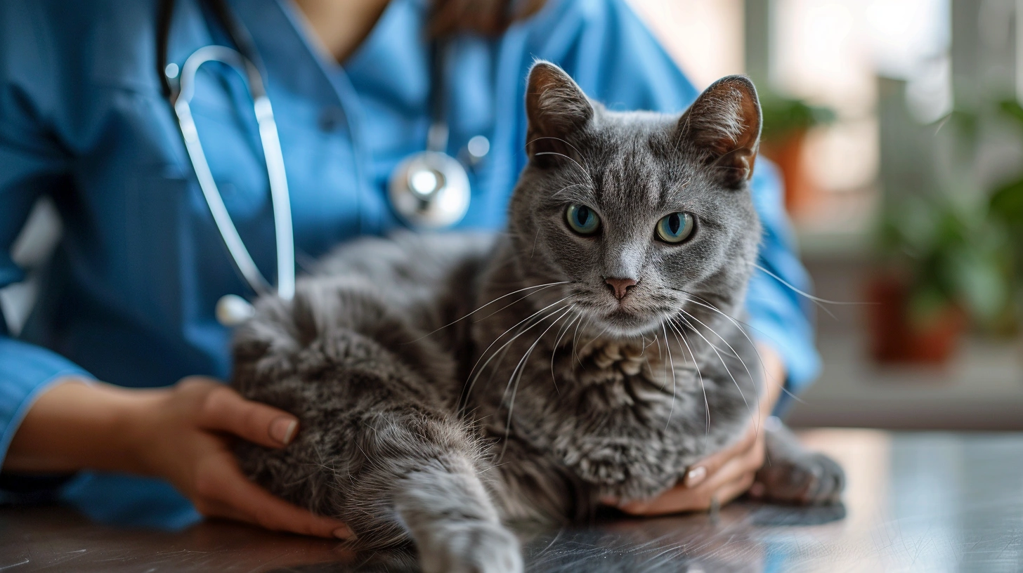 Veterinarian examining a happy dog